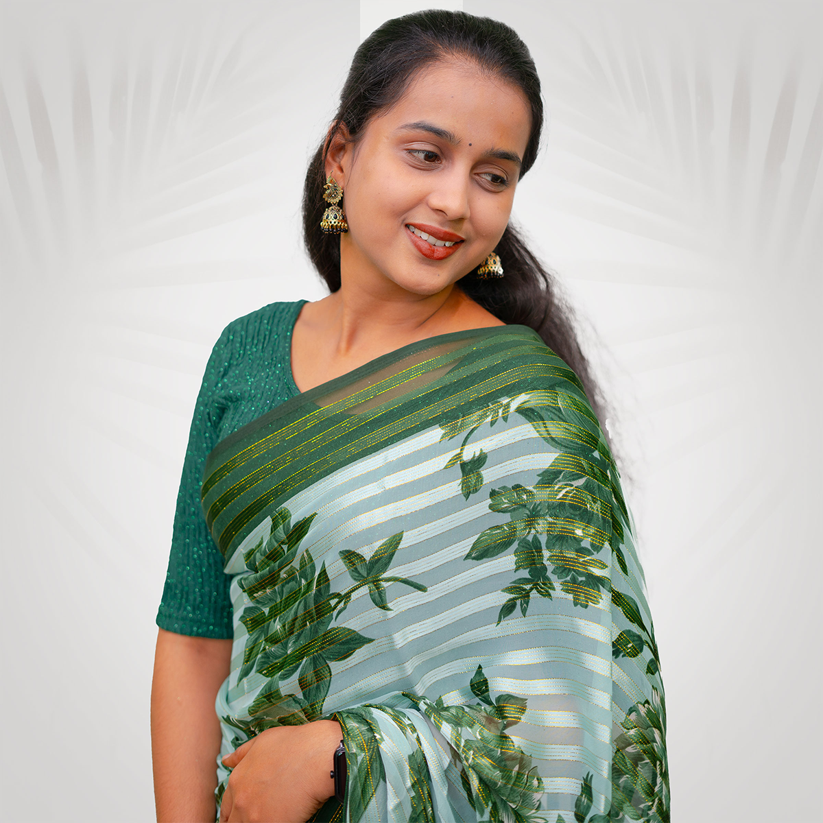 Green Synthetic Saree Code No KSO023