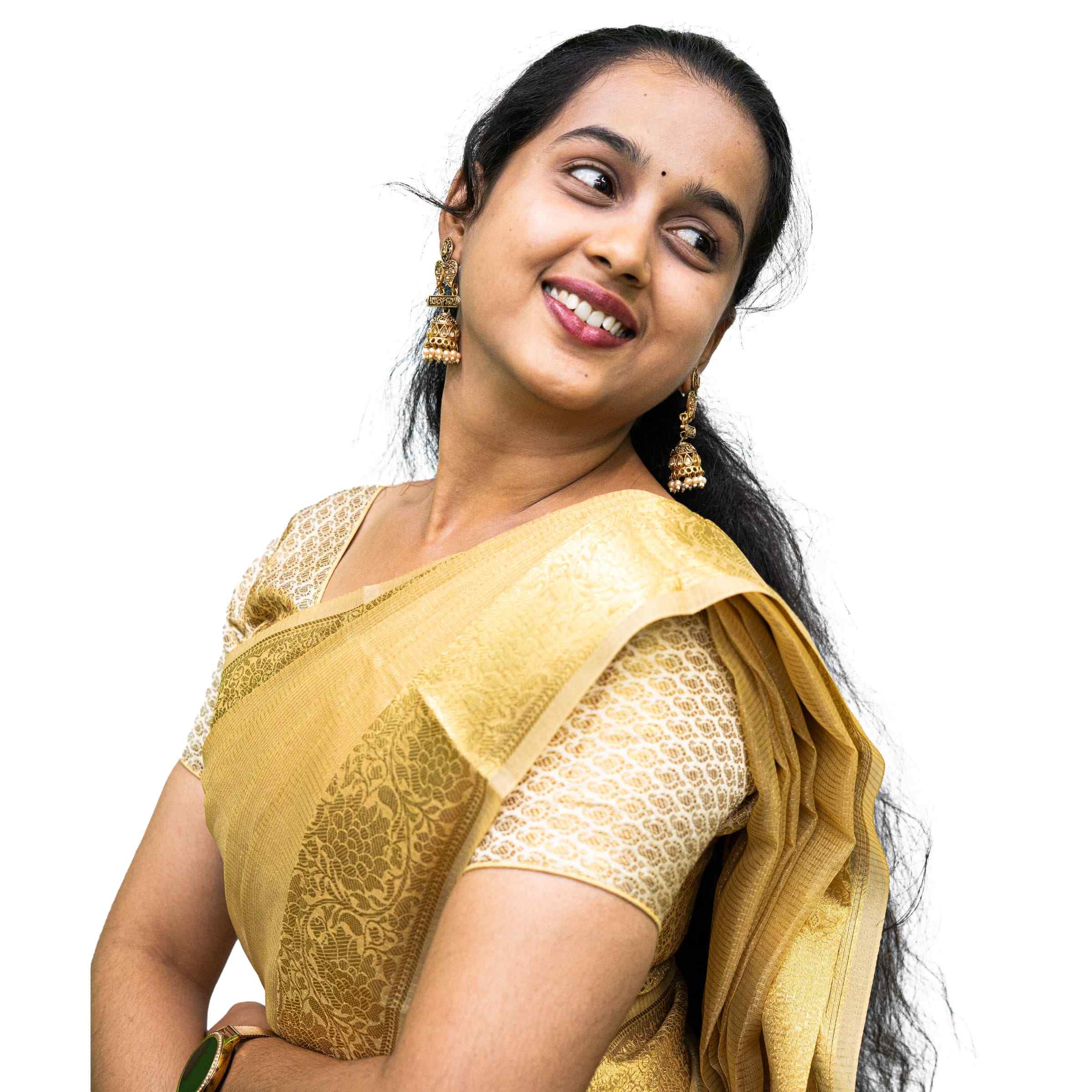 Nayanthara inspired Golden Tissue Saree KSO029