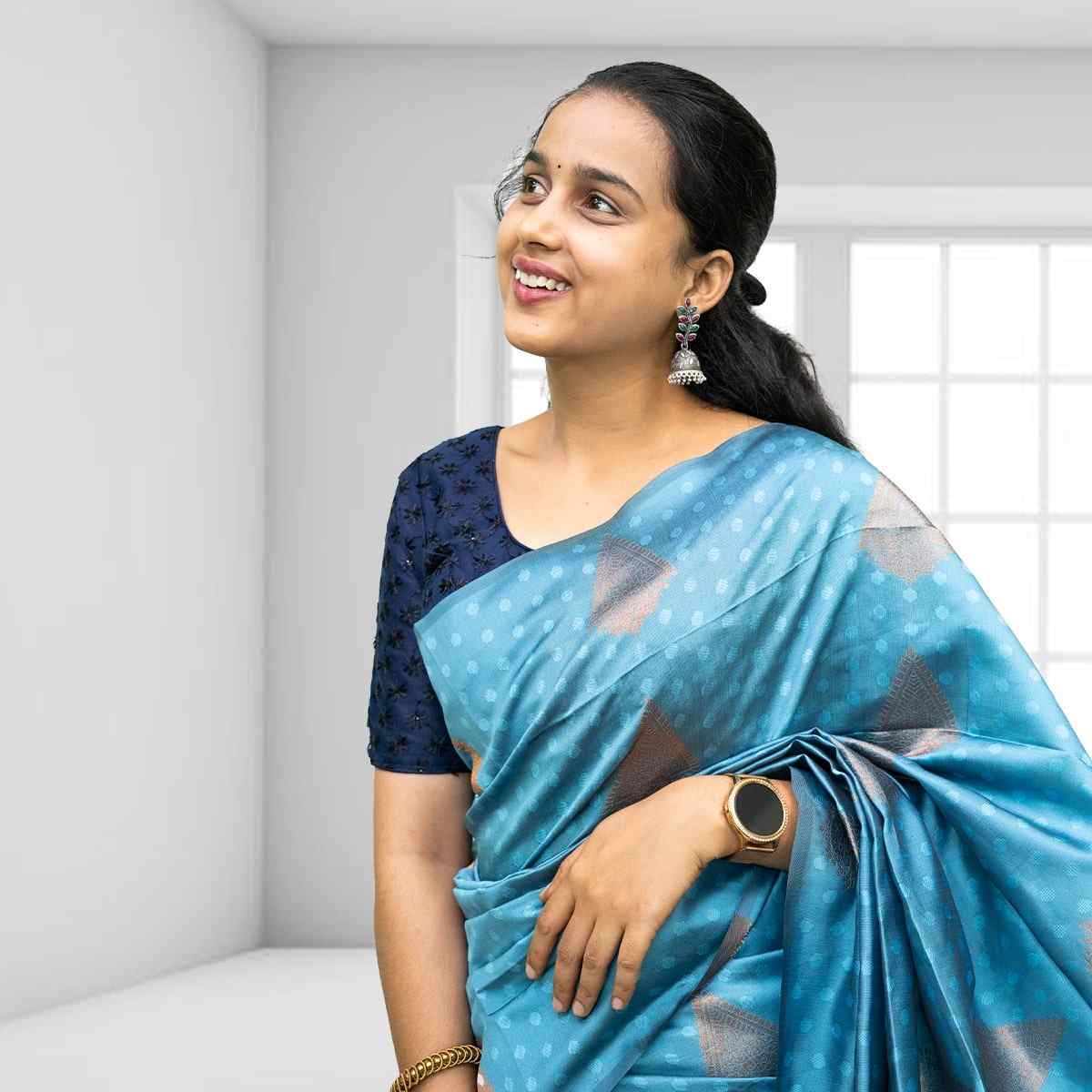 Aqua blue color saree KSO028